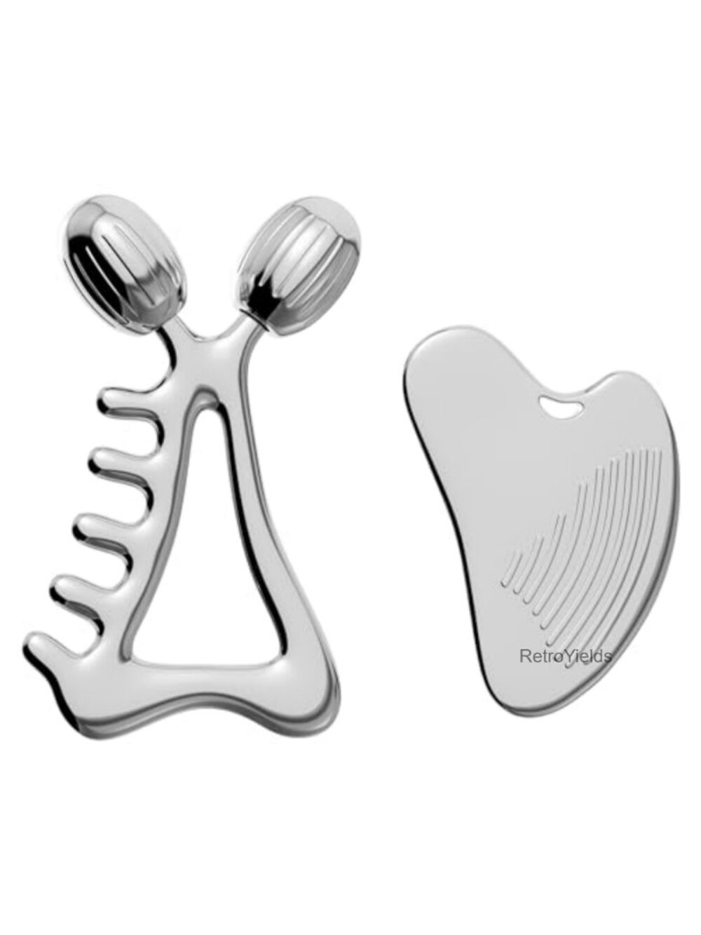 Stainless Steel Gua Sha & Face Roller Set for Lymphatic Drainage & Face
